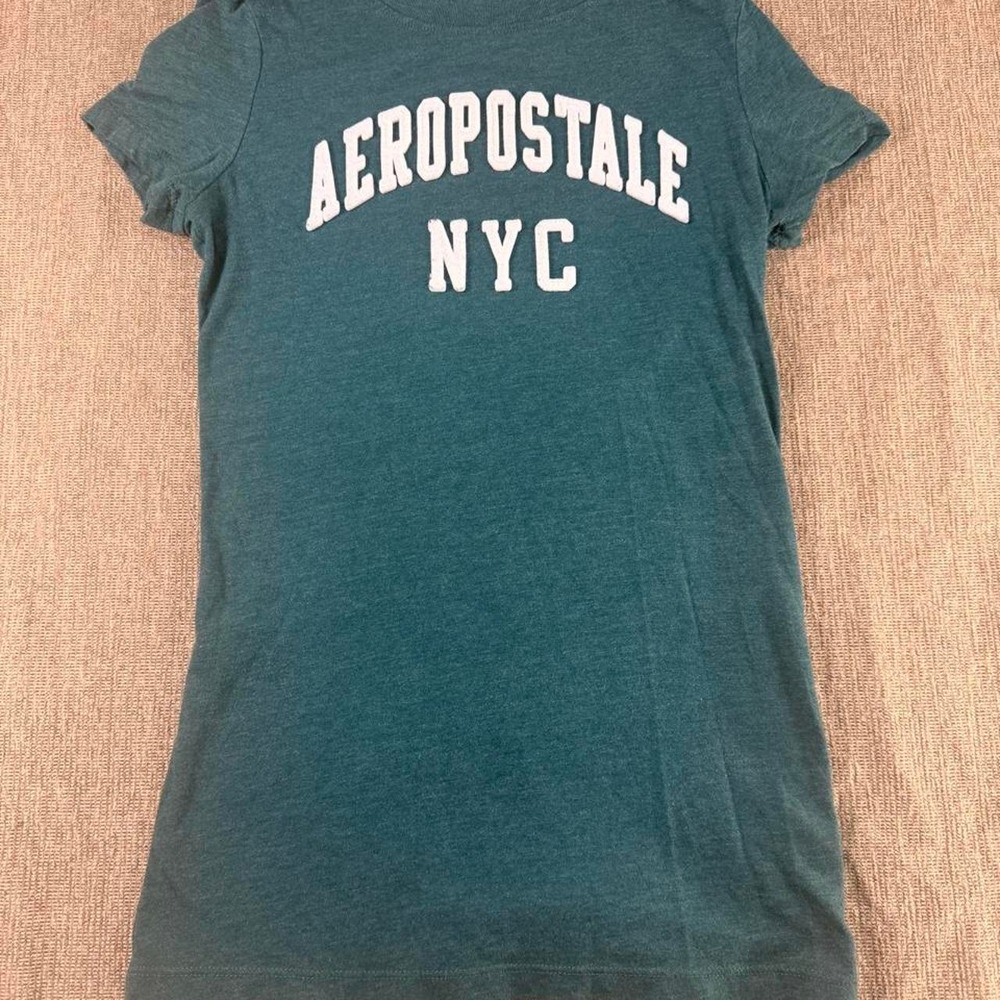 Aeropostale NYC Graphic T-Shirt Heather Forest Green Small Women Classic Crew